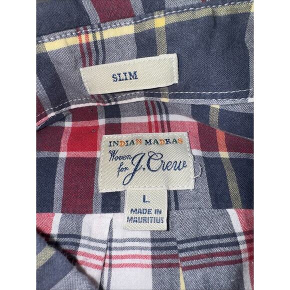 J. Crew Button Down Shirt Men's L Slim Colorful Indian Madras Plaid Lightweight - Picture 2 of 12